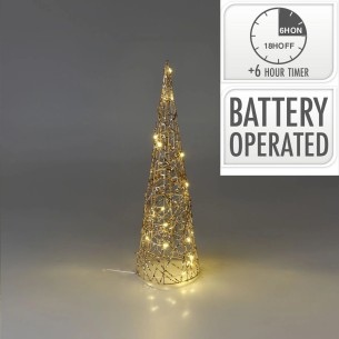 Albero di Natale Cono dorato con luce 20 LED H40 cm H&S AMZ104000