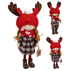 Decorazione natalizia bimbo peluche con cappello renna H38 cm assortito H&S ALX620150