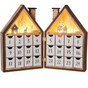 Calendario dell'avvento casa in legno LED H30 cm H&S AX5350410 2