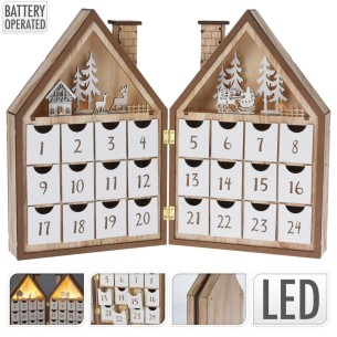 Calendario dell'avvento casa in legno LED H30 cm H&S AX5350410