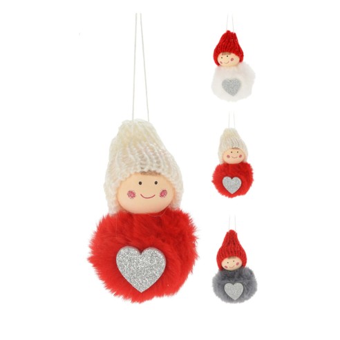 Pendente natalizio fatina da appendere bianco rosso grigio H8 cm assortito H&S ANM210020