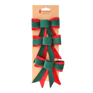 Confezione fiocco natalizio in tessuto rosso verde 3pz H11 cm H&S AWR410430