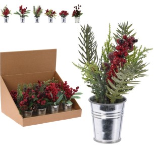 Decorazione natalizia piantina con vaso in metallo H14 cm assortito H&S CAA124320