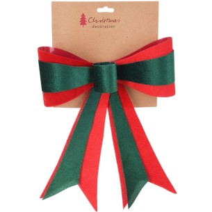 Pendente fiocco natalizio in tessuto rosso verde H46 cm H&S AWR410460