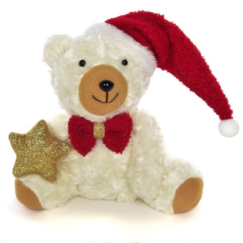 Decorazione natalizia orso con stella peluche H20 cm Mercury 60863