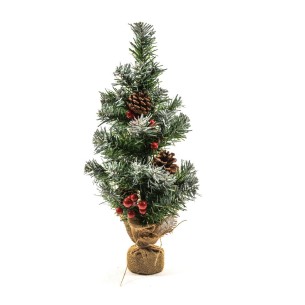 Albero di Natale con pigne bacche rosse e base in juta H45 cm Mercury 28741