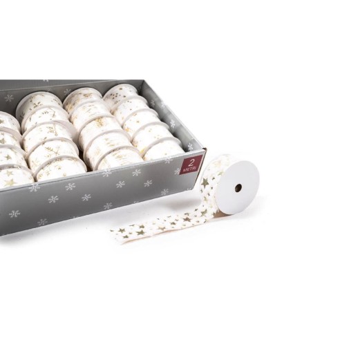 Nastro regalo in tessuto bianco oro 2,5 cm x 2,7 m assortito Mercury 37866