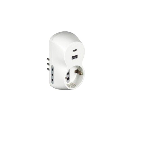 Adattatore B3 con USB C USB A e 3 prese 10A Biticino S3613DAC