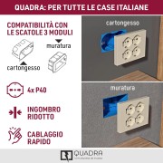 Multipresa da incasso Quadra con 4 schuko P40 italiana per scatole 3 moduli 22115