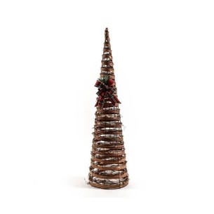Albero cono con luci LED in rattan e metallo con fiocco H80 cm Mercury 27027
