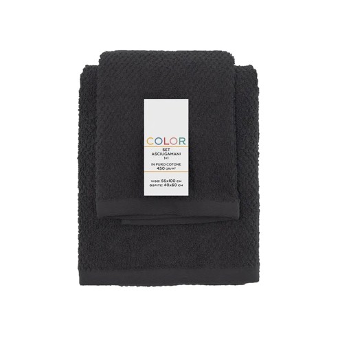 Set 2 asciugamani viso e ospite cotone nero