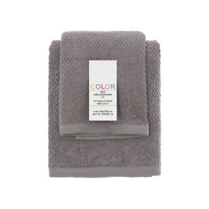 Set 2 asciugamani viso e ospite cotone grigio
