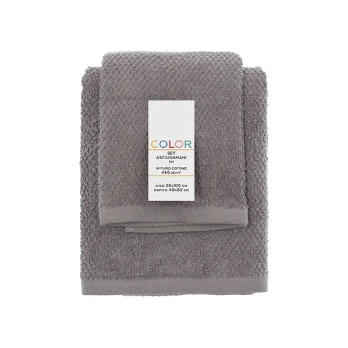 Set 2 asciugamani viso e ospite cotone grigio
