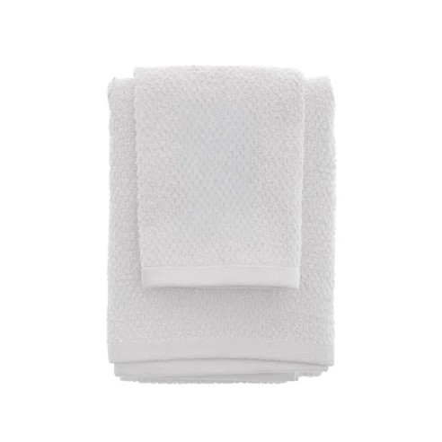 Set 2 asciugamani viso e ospite cotone bianco