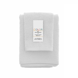 Set 2 asciugamani viso e ospite cotone bianco