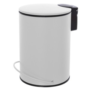 KRÜGER Pattumiera In Acciaio Smaltato Bianco 3 Litri Con Coperchio E Manico In Legno - Per Rifiuti, Cosmetici, Pannolini