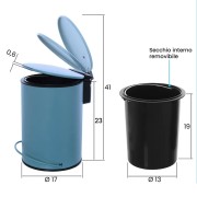 Pattumiera in acciaio blu pastello chiusura rallentata 3L Feridras dimensioni