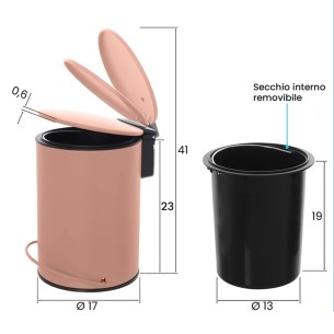 Pattumiera in acciaio rosa chiusura rallentata 3L Feridras 2