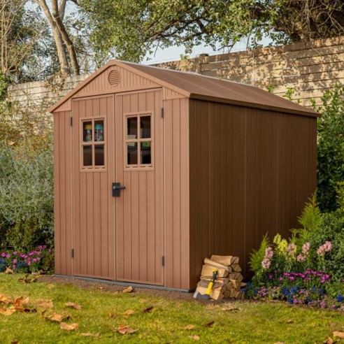Keter casetta da giardino Darwin 6x8 marrone ambientata