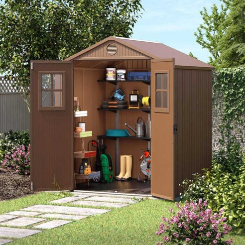 Keter casetta da giardino Darwin 6x8 marrone ambientata