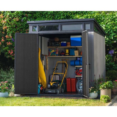 Keter casetta da giardino Artisan 7x7 grigio ambientata