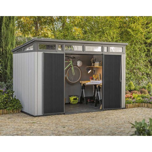 Keter casetta da giardino Artisan 11x7 grigio ambientata