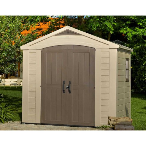 Keter casetta da giardino Factor 8x8 beige ambientata
