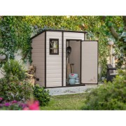 Keter casetta da giardino Manor Pent 6x4 beige ambientata