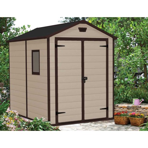 Keter casetta da giardino Manor 6x8 beige ambientata