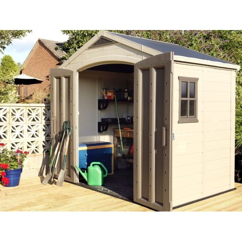 Keter casetta da giardino Factor 8x6 beige ambientata