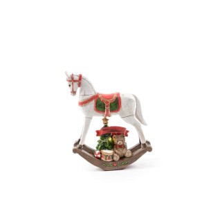 Decorazione natalizia cavallo a dondolo in resina LED H18,5 cm Mercury 39446
