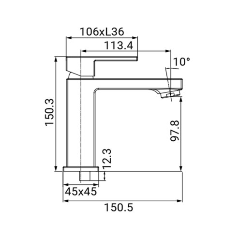 Miscelatore lavabo cromato serie Zoe Idro-Bric dimensioni