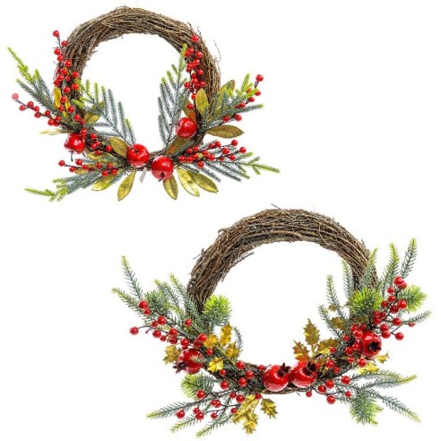 Corona di Natale dietroporta con bacche rosse 55x35 cm assortito Mercury 58928