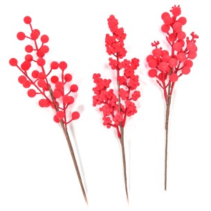 Decorazione per albero di Natale pick bacche rosse floccato H34 cm assortito Mercury 58037