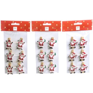 Set 6 mollette natalizie chiudi pacco in legno assortite Mercury 76137