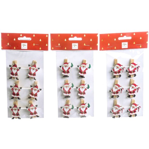 Set 6 mollette natalizie chiudi pacco in legno assortite Mercury 76137