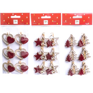 Set 6 mollette natalizie chiudi pacco in legno assortite Mercury 74997