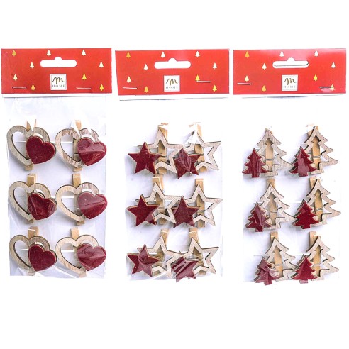 Set 6 mollette natalizie chiudi pacco in legno assortite Mercury 74997