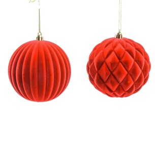 Pallina di Natale sfera in plastica floccata rossa Ø 10 cm assortito Mercury 74577