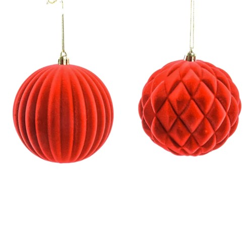 Pallina di Natale sfera in plastica floccata rossa Ø 10 cm assortito Mercury 74577