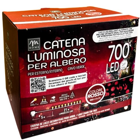 Luci di Natale cavo verde 700 LED micro satinate rosso con memory giochi luce 21 m Mercury 85941