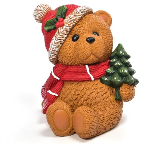 Decorazione natalizia orso con albero in poliresina H29 cm Mercury 60566