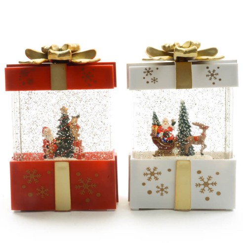 Decorazione natalizia pacco regalo in plastica a batteria con acqua e luci assortito Mercury 90849