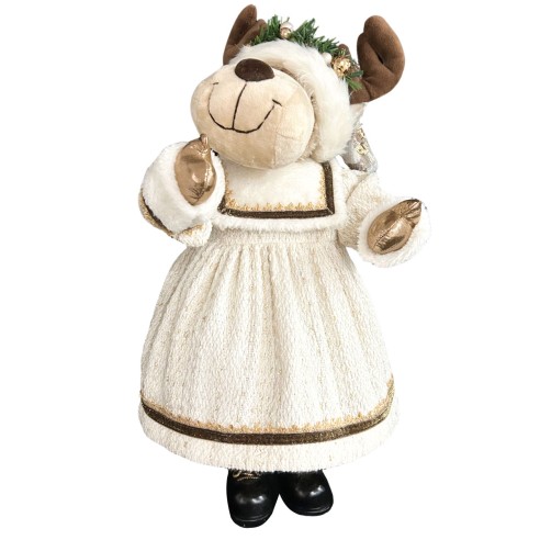 Renna natalizia in tessuto con abito bianco oro H55 cm C21-221284 8054650112745