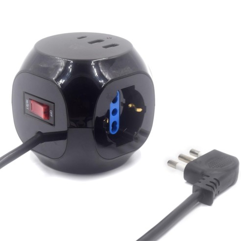 Multipresa a cubo 3 prese e 3 uscite USB nero