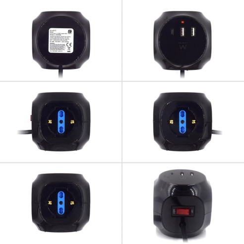Multipresa a cubo 3 prese e 3 uscite USB nero