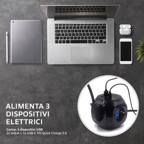 Multipresa a cubo 3 prese e 3 uscite USB nero
