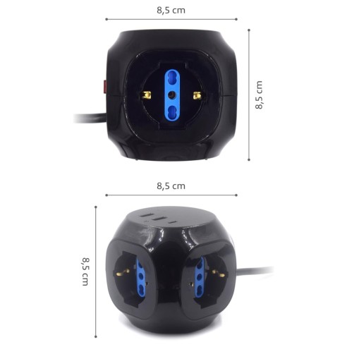 Multipresa a cubo 3 prese e 3 uscite USB nero