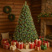 Albero di Natale Artificiale 240 cm Cherry con Pigne e Bacche Rosse Flora