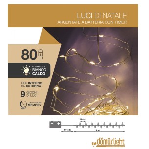 Luci di Natale a batteria con timer cavo metallico 80 nano LED bianco caldo giochi luce 4 m Domus Light 115081 8054650115081 2
